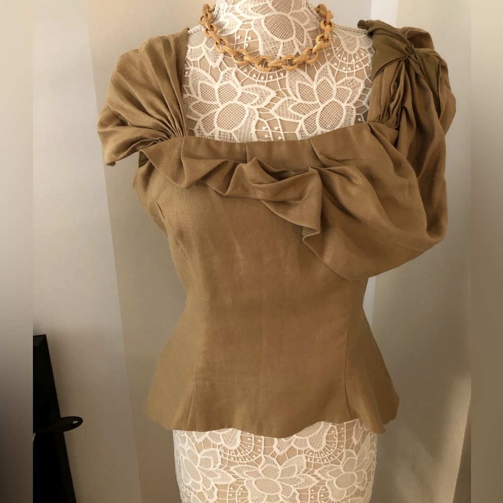 Fitted Corset Style Asymmetrical Olive Top by ELM DESIGN